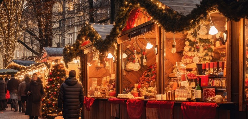 Kerstmarkt kraam in Sofia